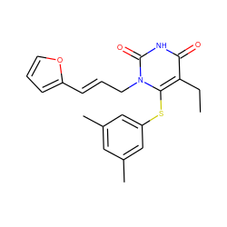 CCc1c(Sc2cc(C)cc(C)c2)n(C/C=C/c2ccco2)c(=O)[nH]c1=O ZINC000006424910