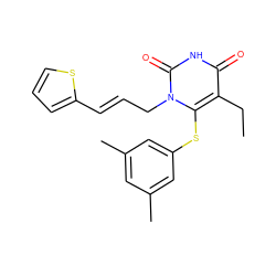 CCc1c(Sc2cc(C)cc(C)c2)n(C/C=C/c2cccs2)c(=O)[nH]c1=O ZINC000006424912