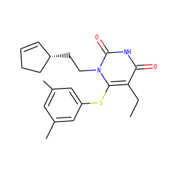 CCc1c(Sc2cc(C)cc(C)c2)n(CC[C@H]2C=CCC2)c(=O)[nH]c1=O ZINC000043012502