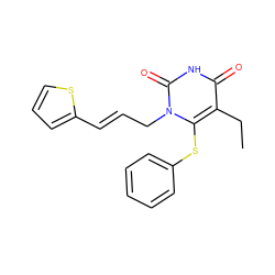 CCc1c(Sc2ccccc2)n(C/C=C/c2cccs2)c(=O)[nH]c1=O ZINC000006424970