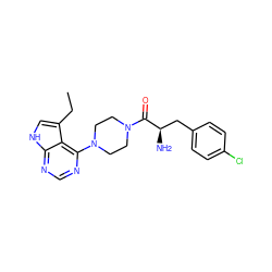 CCc1c[nH]c2ncnc(N3CCN(C(=O)[C@H](N)Cc4ccc(Cl)cc4)CC3)c12 ZINC000064754846