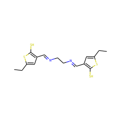 CCc1cc(/C=N/CC/N=C/c2cc(CC)sc2S)c(S)s1 ZINC000002895827