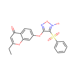 CCc1cc(=O)c2ccc(Oc3no[n+]([O-])c3S(=O)(=O)c3ccccc3)cc2o1 ZINC000299840360