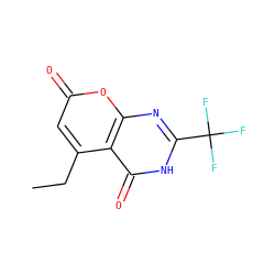 CCc1cc(=O)oc2nc(C(F)(F)F)[nH]c(=O)c12 ZINC000066074284