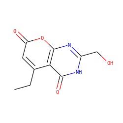 CCc1cc(=O)oc2nc(CO)[nH]c(=O)c12 ZINC000066076803