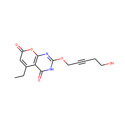 CCc1cc(=O)oc2nc(OCC#CCCO)[nH]c(=O)c12 ZINC000073224099