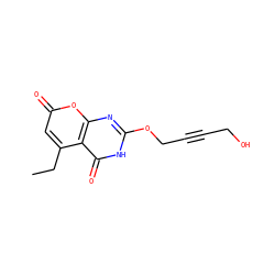 CCc1cc(=O)oc2nc(OCC#CCO)[nH]c(=O)c12 ZINC000082158429