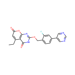 CCc1cc(=O)oc2nc(OCc3ccc(-c4cncnc4)cc3F)[nH]c(=O)c12 ZINC000073196148