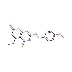 CCc1cc(=O)oc2nc(OCc3ccc(OC)cc3)[nH]c(=O)c12 ZINC000073157363