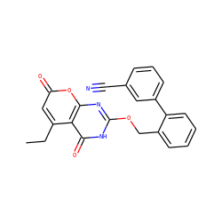 CCc1cc(=O)oc2nc(OCc3ccccc3-c3cccc(C#N)c3)[nH]c(=O)c12 ZINC000073196146
