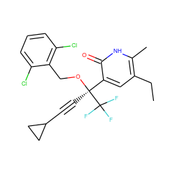 CCc1cc([C@](C#CC2CC2)(OCc2c(Cl)cccc2Cl)C(F)(F)F)c(=O)[nH]c1C ZINC000026843096
