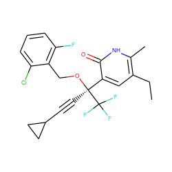 CCc1cc([C@](C#CC2CC2)(OCc2c(F)cccc2Cl)C(F)(F)F)c(=O)[nH]c1C ZINC000026837238
