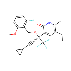 CCc1cc([C@](C#CC2CC2)(OCc2c(F)cccc2OC)C(F)(F)F)c(=O)[nH]c1C ZINC000026849060