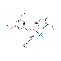 CCc1cc([C@](C#CC2CC2)(OCc2cc(OC)cc(OC)c2)C(F)(F)F)c(=O)[nH]c1C ZINC000026838900