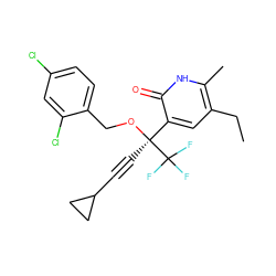 CCc1cc([C@](C#CC2CC2)(OCc2ccc(Cl)cc2Cl)C(F)(F)F)c(=O)[nH]c1C ZINC000026845195