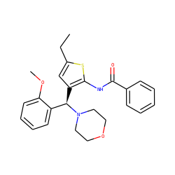 CCc1cc([C@H](c2ccccc2OC)N2CCOCC2)c(NC(=O)c2ccccc2)s1 ZINC000019880720
