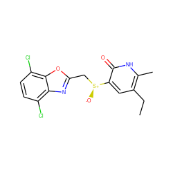 CCc1cc([S@@+]([O-])Cc2nc3c(Cl)ccc(Cl)c3o2)c(=O)[nH]c1C ZINC000005887546