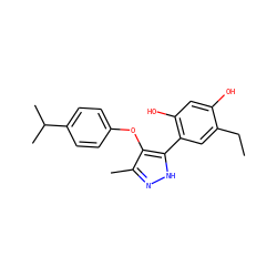CCc1cc(-c2[nH]nc(C)c2Oc2ccc(C(C)C)cc2)c(O)cc1O ZINC000013122514