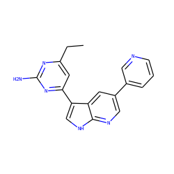 CCc1cc(-c2c[nH]c3ncc(-c4cccnc4)cc23)nc(N)n1 ZINC000116639582