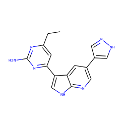 CCc1cc(-c2c[nH]c3ncc(-c4cn[nH]c4)cc23)nc(N)n1 ZINC000116641670