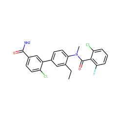 CCc1cc(-c2cc(C(N)=O)ccc2Cl)ccc1N(C)C(=O)c1c(F)cccc1Cl ZINC000221939492