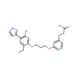 CCc1cc(-c2cc[nH]n2)c(O)cc1OCCCOc1cccc(CCC(=O)O)c1 ZINC000013738049