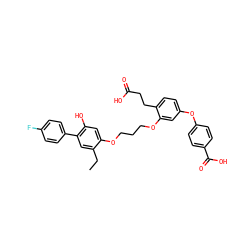 CCc1cc(-c2ccc(F)cc2)c(O)cc1OCCCOc1cc(Oc2ccc(C(=O)O)cc2)ccc1CCC(=O)O ZINC000026180341