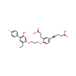 CCc1cc(-c2ccc(F)cc2)c(O)cc1OCCCOc1ccc(C#CCCC(=O)O)cc1CCC(=O)O ZINC000003917197