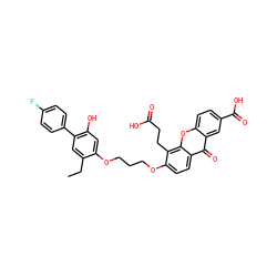 CCc1cc(-c2ccc(F)cc2)c(O)cc1OCCCOc1ccc2c(=O)c3cc(C(=O)O)ccc3oc2c1CCC(=O)O ZINC000003917196