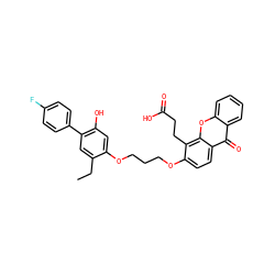 CCc1cc(-c2ccc(F)cc2)c(O)cc1OCCCOc1ccc2c(=O)c3ccccc3oc2c1CCC(=O)O ZINC000027313303