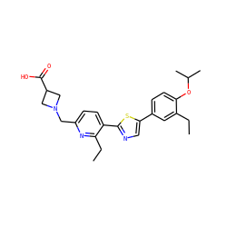 CCc1cc(-c2cnc(-c3ccc(CN4CC(C(=O)O)C4)nc3CC)s2)ccc1OC(C)C ZINC000084617054