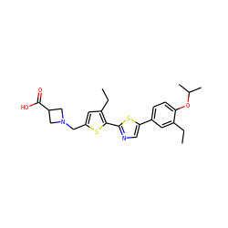 CCc1cc(-c2cnc(-c3sc(CN4CC(C(=O)O)C4)cc3CC)s2)ccc1OC(C)C ZINC000084636026