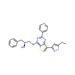 CCc1cc(-c2csc3c(NC[C@@H](N)Cc4ccccc4)nc(-c4ccncc4)nc23)no1 ZINC000223695372