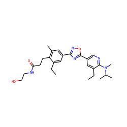 CCc1cc(-c2nc(-c3cc(C)c(CCC(=O)NCCO)c(CC)c3)no2)cnc1N(C)C(C)C ZINC000115443355