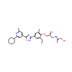 CCc1cc(-c2noc(-c3cc(C)nc(C4CCCCC4)c3)n2)cc(C)c1OC[C@@H](O)CNC(=O)CO ZINC000103244000