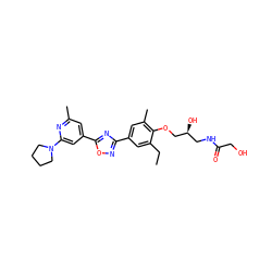 CCc1cc(-c2noc(-c3cc(C)nc(N4CCCC4)c3)n2)cc(C)c1OC[C@@H](O)CNC(=O)CO ZINC000043198024