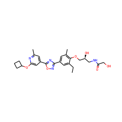 CCc1cc(-c2noc(-c3cc(C)nc(OC4CCC4)c3)n2)cc(C)c1OC[C@@H](O)CNC(=O)CO ZINC000653845055