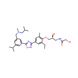 CCc1cc(-c2noc(-c3cc(CN(C)CC(C)C)cc(C(C)C)c3)n2)cc(C)c1OC[C@@H](O)CNC(=O)CO ZINC000115400402