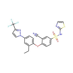 CCc1cc(-n2ccc(C(F)(F)F)n2)ccc1Oc1ccc(S(=O)(=O)Nc2nccs2)cc1C#N ZINC000095583492