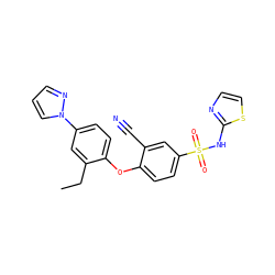 CCc1cc(-n2cccn2)ccc1Oc1ccc(S(=O)(=O)Nc2nccs2)cc1C#N ZINC000095580946