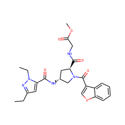 CCc1cc(C(=O)N[C@@H]2C[C@@H](C(=O)NCC(=O)OC)N(C(=O)c3coc4ccccc34)C2)n(CC)n1 ZINC000103239492