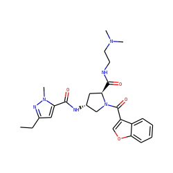 CCc1cc(C(=O)N[C@@H]2C[C@@H](C(=O)NCCN(C)C)N(C(=O)c3coc4ccccc34)C2)n(C)n1 ZINC000103239542