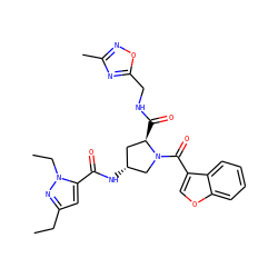CCc1cc(C(=O)N[C@@H]2C[C@@H](C(=O)NCc3nc(C)no3)N(C(=O)c3coc4ccccc34)C2)n(CC)n1 ZINC000103255726