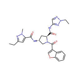 CCc1cc(C(=O)N[C@@H]2C[C@@H](C(=O)Nc3cnn(CC)n3)N(C(=O)c3coc4ccccc34)C2)n(C)n1 ZINC000103238628