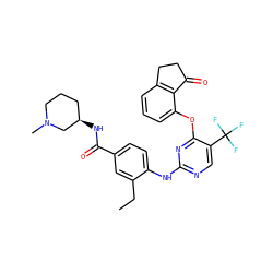 CCc1cc(C(=O)N[C@@H]2CCCN(C)C2)ccc1Nc1ncc(C(F)(F)F)c(Oc2cccc3c2C(=O)CC3)n1 ZINC000145978013
