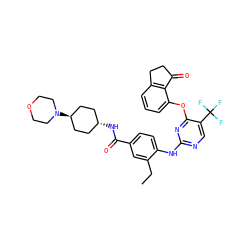 CCc1cc(C(=O)N[C@H]2CC[C@H](N3CCOCC3)CC2)ccc1Nc1ncc(C(F)(F)F)c(Oc2cccc3c2C(=O)CC3)n1 ZINC000261174940