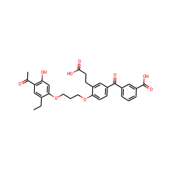 CCc1cc(C(C)=O)c(O)cc1OCCCOc1ccc(C(=O)c2cccc(C(=O)O)c2)cc1CCC(=O)O ZINC000029568206