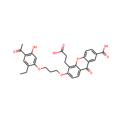 CCc1cc(C(C)=O)c(O)cc1OCCCOc1ccc2c(=O)c3cc(C(=O)O)ccc3oc2c1CCC(=O)O ZINC000003932622