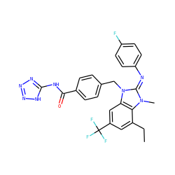 CCc1cc(C(F)(F)F)cc2c1n(C)/c(=N/c1ccc(F)cc1)n2Cc1ccc(C(=O)Nc2nnn[nH]2)cc1 ZINC000101455556