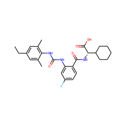 CCc1cc(C)c(NC(=O)Nc2cc(F)ccc2C(=O)N[C@H](C(=O)O)C2CCCCC2)c(C)c1 ZINC000040915153